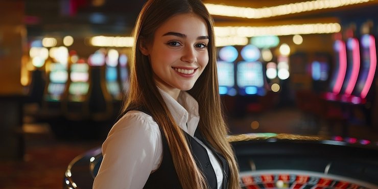 Meja roulette Prancis ramtoto dengan dealer langsung dan tata letak taruhan